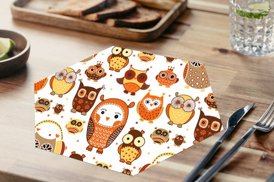 Napperons de table hexagon - Sets de table - Set de table hexagone - Filles - Hibou - Oranje - Motifs - Fille - Enfant - Enfants - 10 pièces