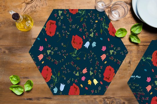 Napperons hexagon - Sets de table sets de table - Set de table hexagone - Arc-en-ciel - Fleurs - Design - 10 pièces