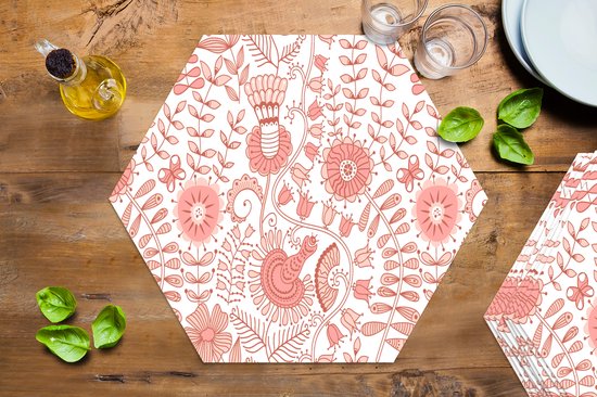 Napperons de table hexagon - Sets de table Sets de table - Set de table hexagone - Fleurs - Motifs - Pastel - 10 pièces