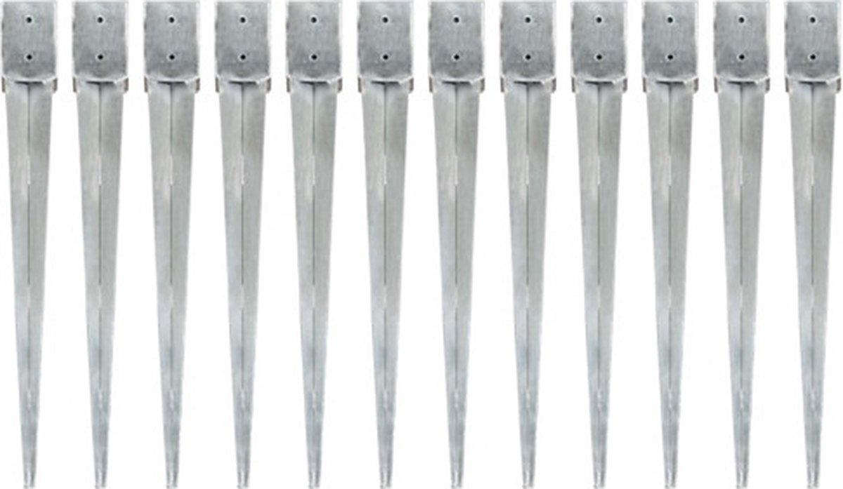 Goedkoopste vidaXL - Grondpinnen - 12 - st - 10x10x91 - cm - gegalvaniseerd - staal - zilverkleurig