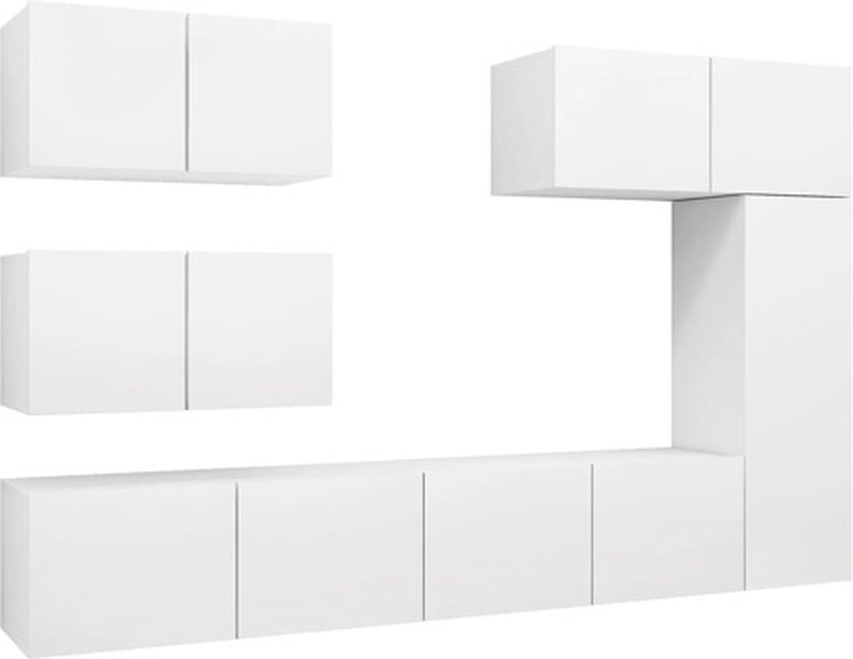 vidaXL - 6-delige - Tv-meubelset - bewerkt - hout - wit