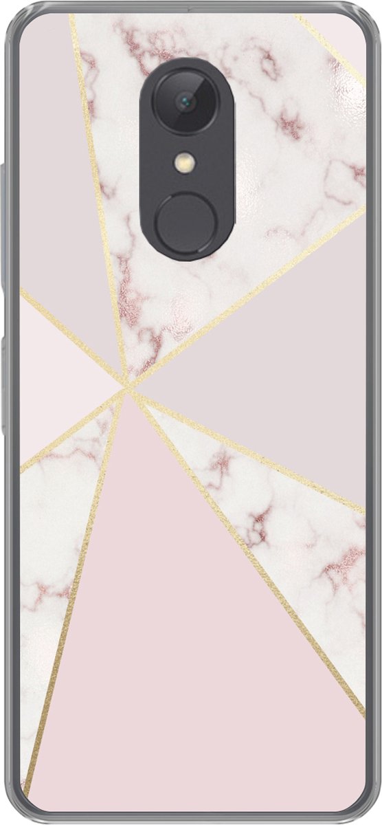 Telefoonhoesje Geschikt voor Xiaomi Geschikt voor Redmi 5 hoesje - Marmer print - Goud - Rosé - Siliconen Telefoonhoesje Telefoonhoesje