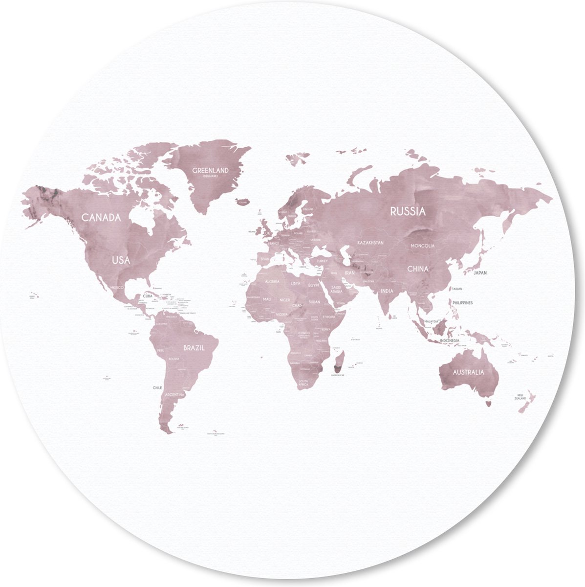 Muismat rond 30x30 cm - Mousepad Wereldkaart - Wit - Marmer print - Ronde muismatten