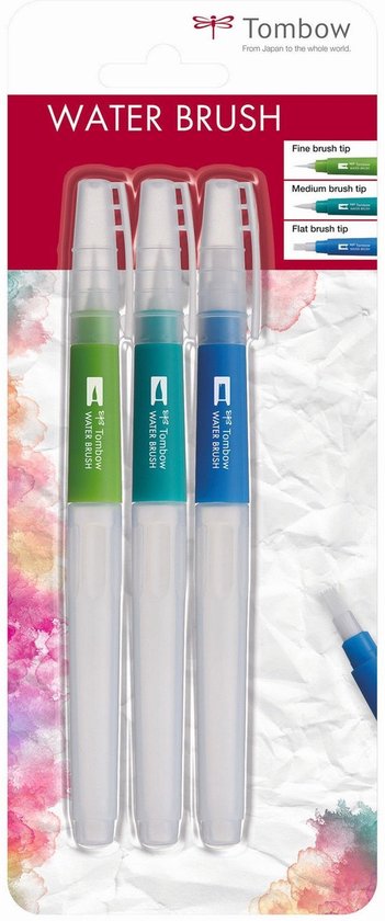 Tombow Water brush set met fijne, Medium en platte kwast p