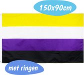 Pride Vlag - Non Binary - 150x90 CM - Regenboog - LGBTQ+ - Met Ringen