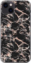 iPhone 13 hoesje - Roségold - Marmer - Patronen - Zwart - Siliconen Telefoonhoesje