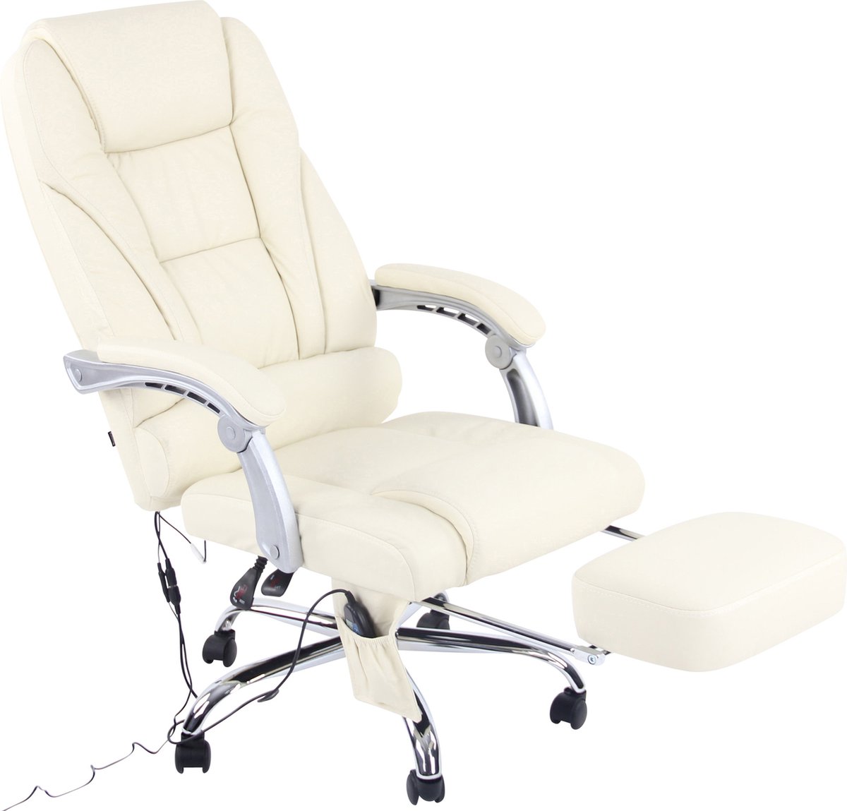 CLP Pacific Bureaustoel Ergonomisch met Massagefunctie Echt Leer Creme - afbeelding 2