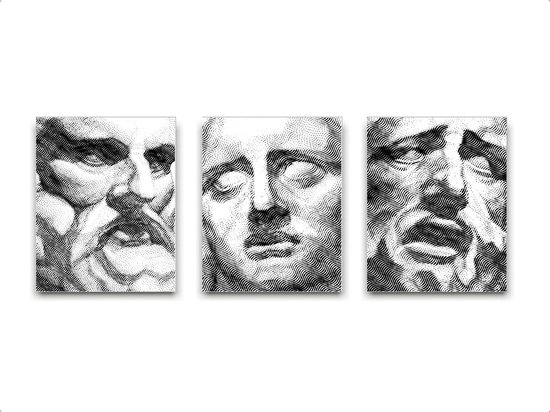 Schilderij  Set 3 Griekse personages emoties angst / sterkte / droevig - emoties / Kunst / 30x21cm
