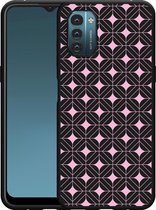 Nokia G11/G21 Hoesje Zwart Geometrisch Pink - Designed by Cazy