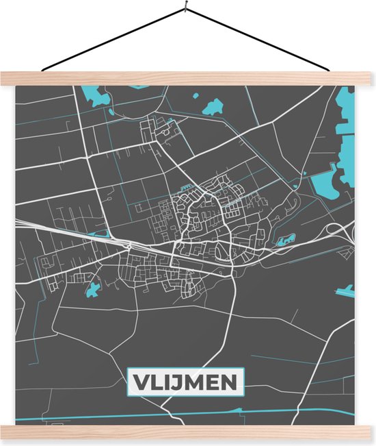 Porte-affiche avec affiche - Affiche scolaire - Plan de la ville - Carte - Vlijmen - Plan d'étage - 60x60 cm - lattes vierges