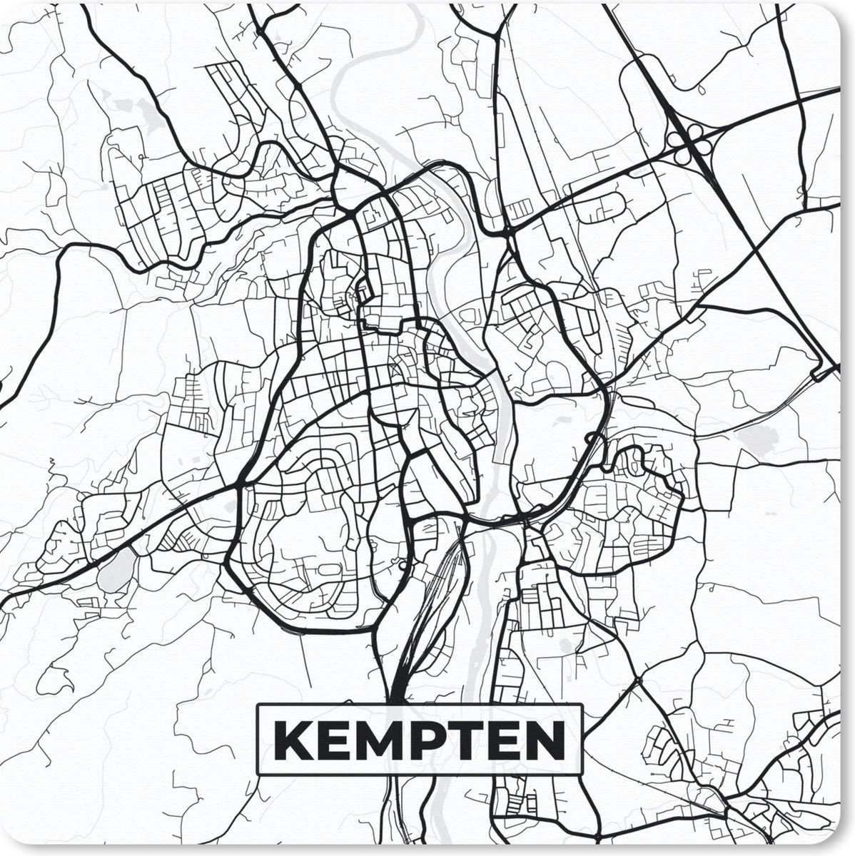 Muismat 30x30 cm - Mousepad Plattegrond - Kaart - Stadskaart - Kempten - Muismatten - Stadskaart