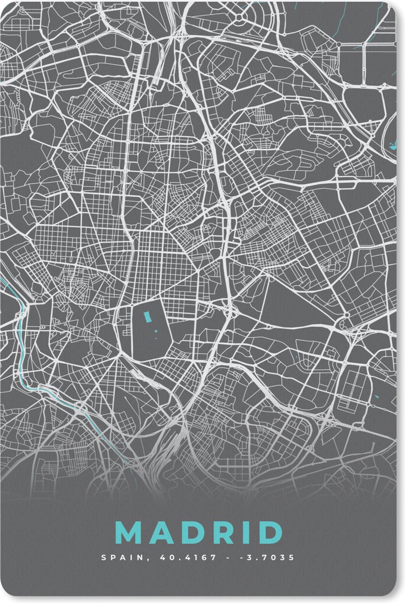 Muismat - Mousepad - Madrid - Blauw - Kaart - Plattegrond - Stadskaart - 18x27 cm - Muismatten