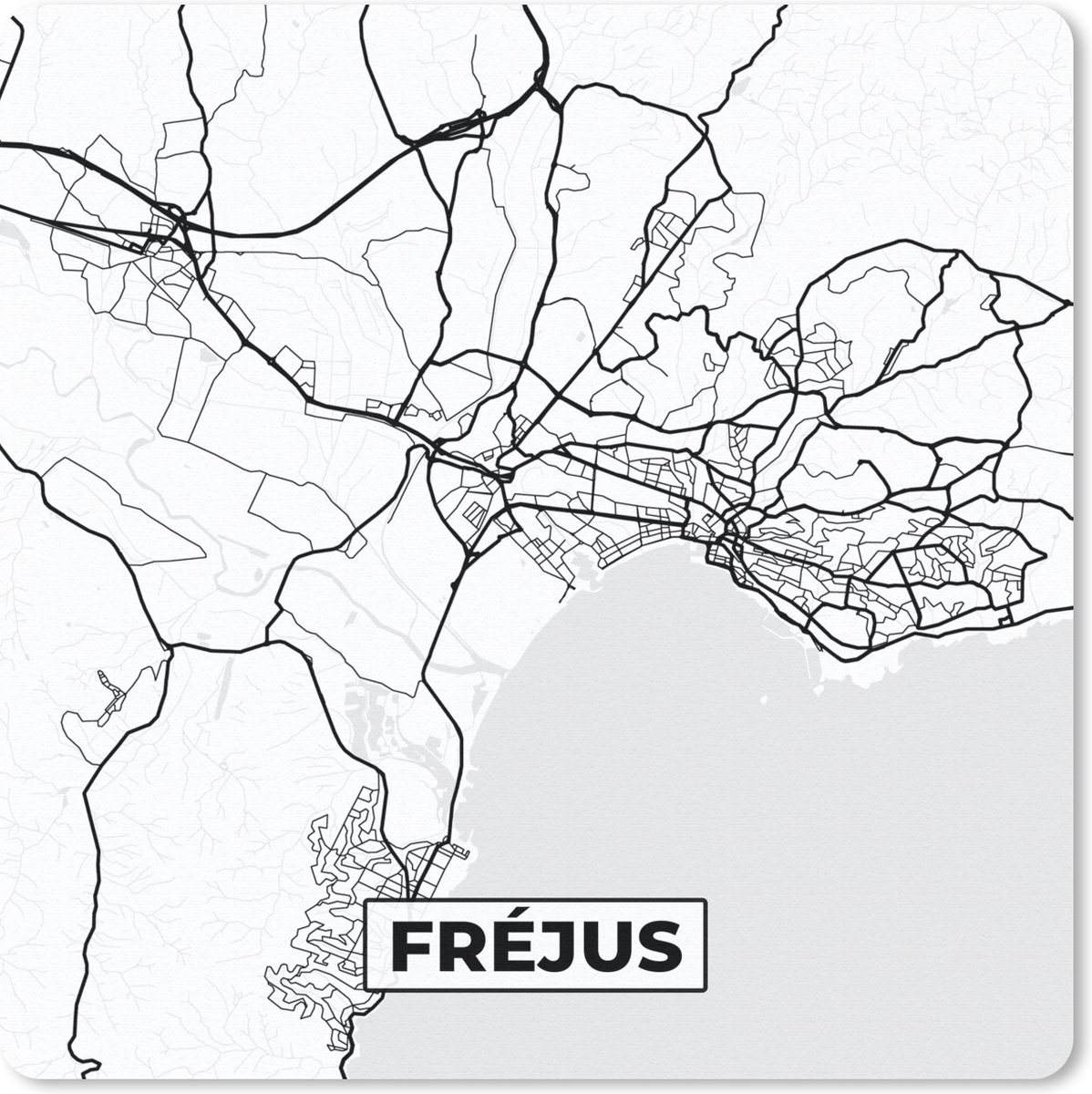 Muismat 30x30 cm - Mousepad Stadskaart - Fréjus- Frankrijk - Kaart - Plattegrond - Zwart wit - Muismatten - Stadskaart