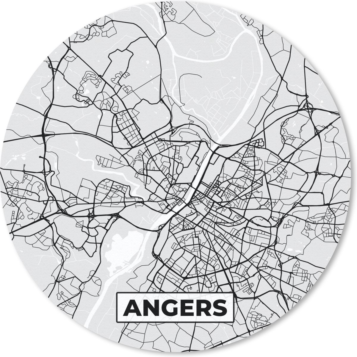 Muismat rond 40x40 cm - Mousepad Frankrijk - Plattegrond - Kaart - Angers - Stadskaart - Ronde muismatten - Stadskaart