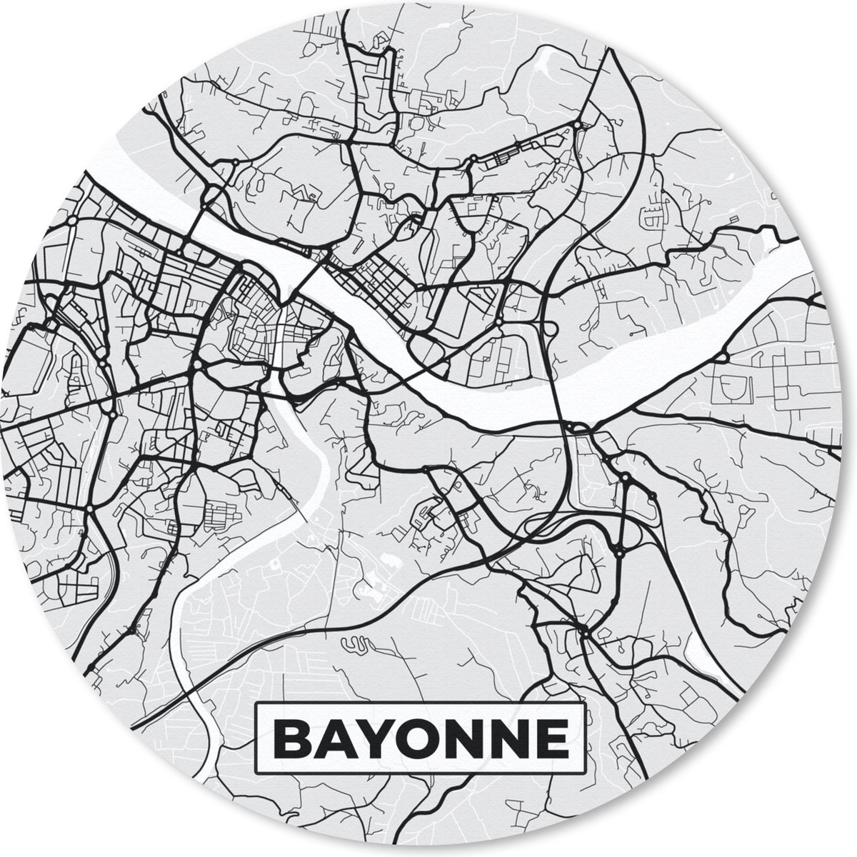 Muismat rond 20x20 cm - Mousepad Frankrijk - Bayonne - Stadskaart - Plattegrond - Kaart - Ronde muismatten - Stadskaart