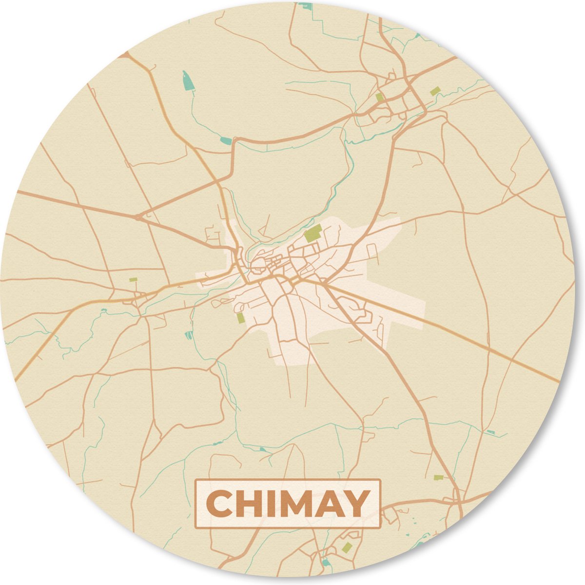 Muismat rond 50x50 cm - Mousepad Stadskaart - Plattegrond - Kaart - België - Chimay - Ronde muismatten - Stadskaart