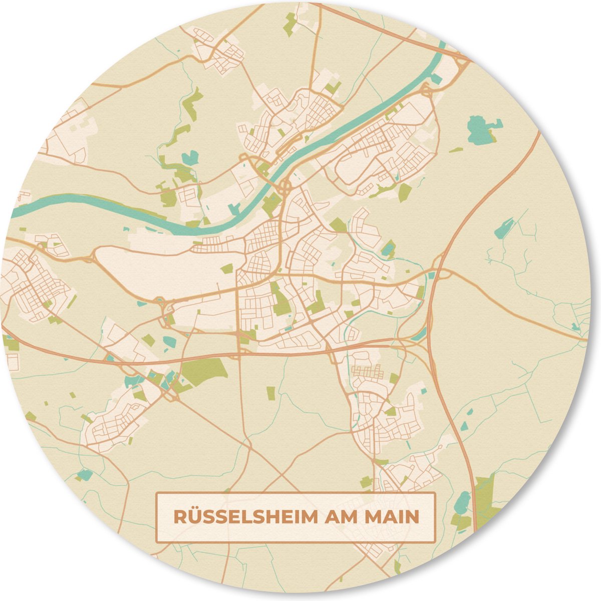 Muismat rond 50x50 cm - Mousepad Plattegrond - Rüsselsheim am Main - Kaart - Vintage - Stadskaart - Ronde muismatten - Stadskaart