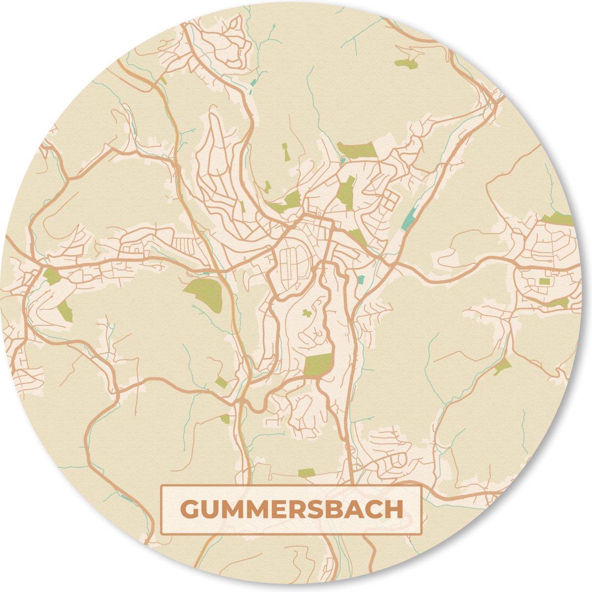 Muismat rond 40x40 cm - Mousepad Plattegrond - Gummersbach - Stadskaart - Vintage - Kaart - Ronde muismatten - Stadskaart