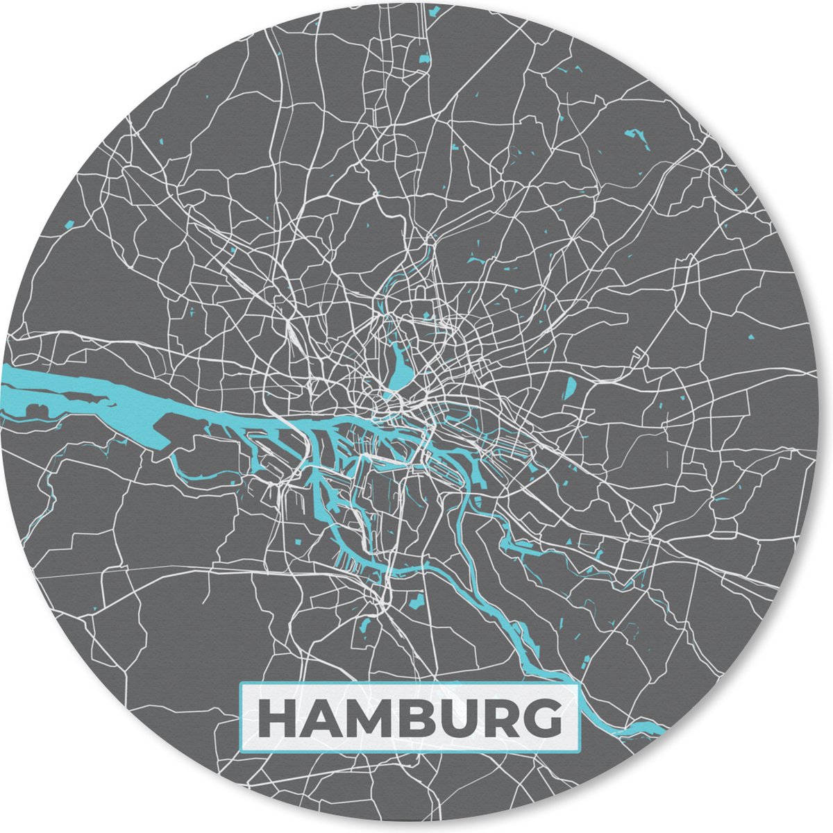 Muismat rond 30x30 cm - Mousepad Stadskaart – Hamburg – Duitsland – Plattegrond – Kaart - Ronde muismatten - Stadskaart
