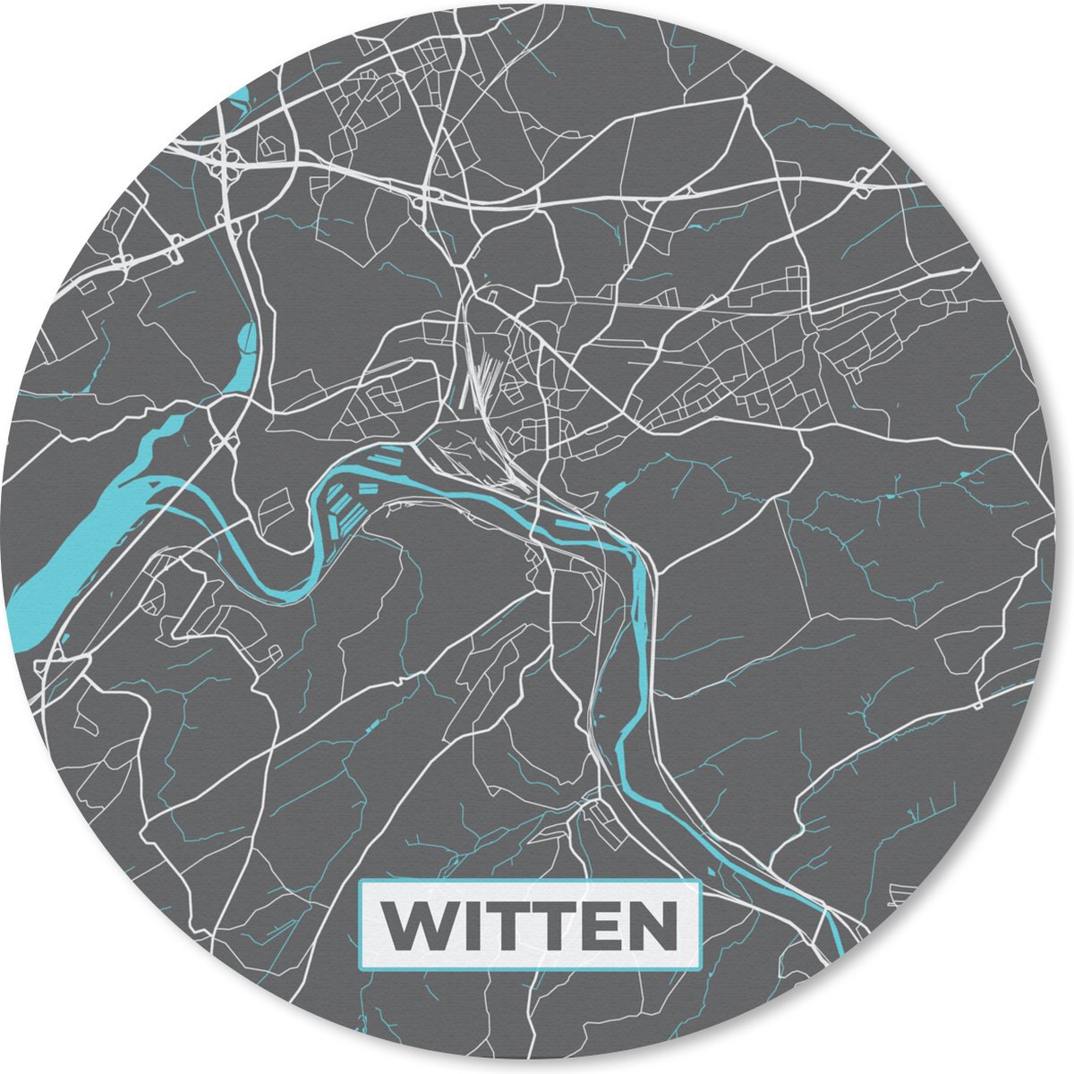 Muismat rond 50x50 cm - Mousepad Blauw – Duitsland – Plattegrond – Stadskaart – Kaart – Witten - Ronde muismatten - Stadskaart