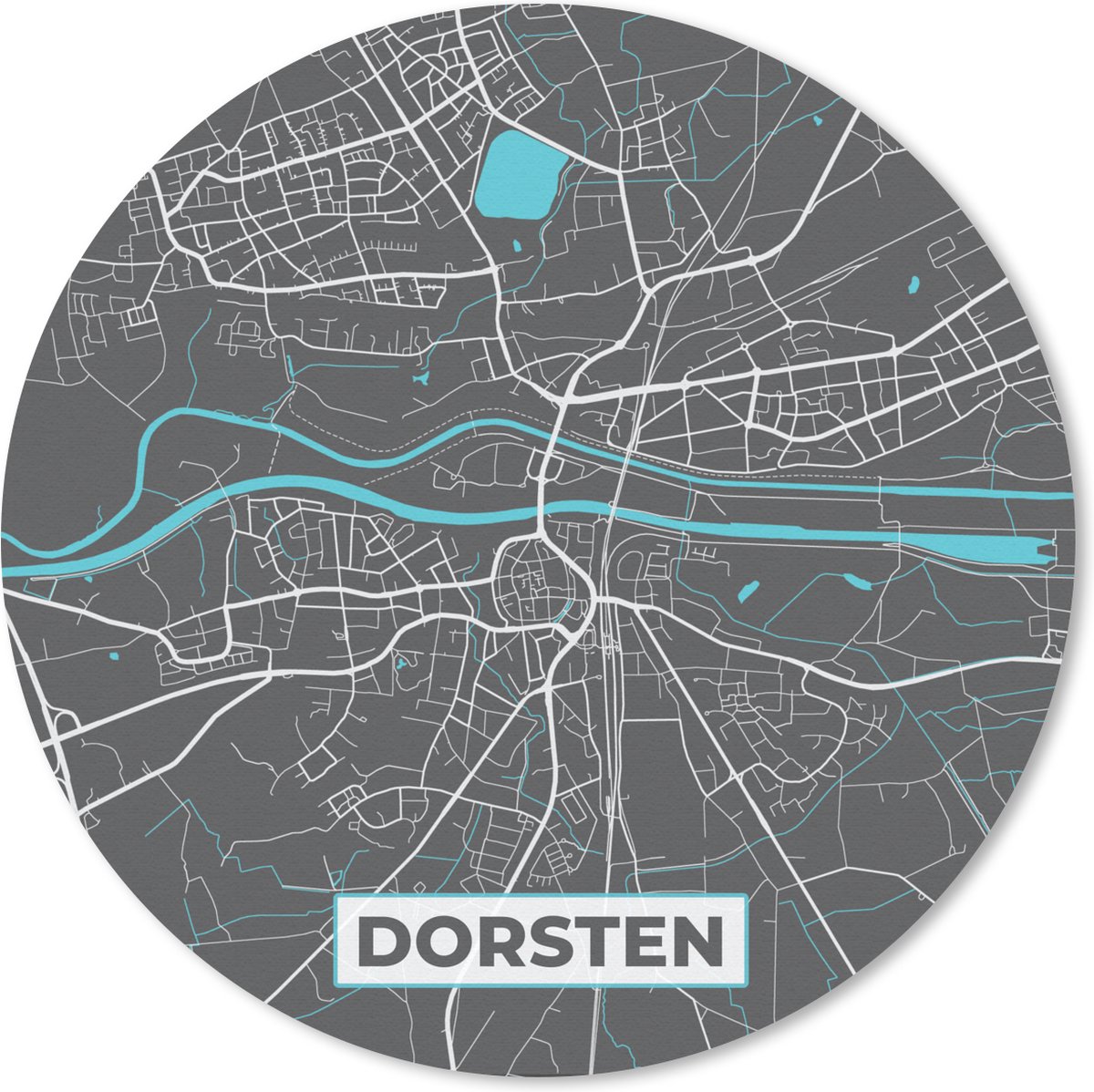 Muismat rond 40x40 cm - Mousepad Duitsland – Blauw – Dorsten – Stadskaart – Kaart – Plattegrond - Ronde muismatten - Stadskaart