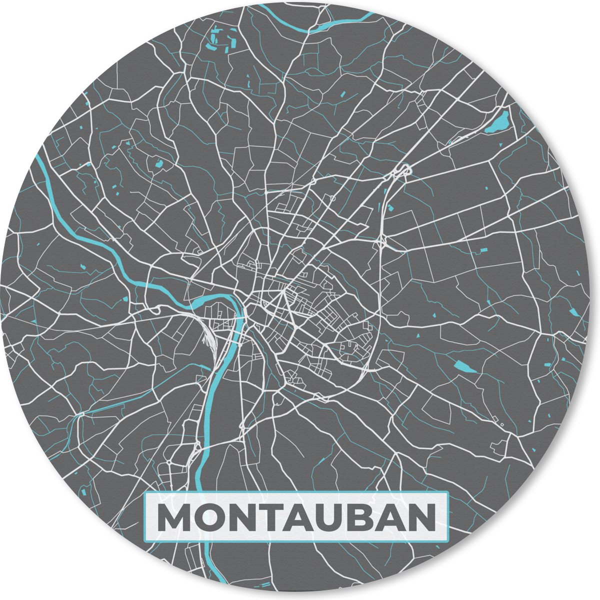 Muismat rond 20x20 cm - Mousepad Montauban - Frankrijk - Plattegrond - Kaart - Stadskaart - Ronde muismatten - Stadskaart
