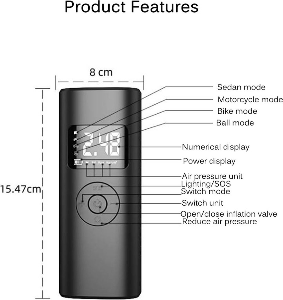  Xiaomi Mijia compresseur à air portatif 1S - gonfleur pneus  Voiture Pompe a Velo gonfleur Electrique,Mini compresseur Lamp  LED,compresseurs d'air 150PSI 2000mAh Type-C pour Vélo/Moto/Balle