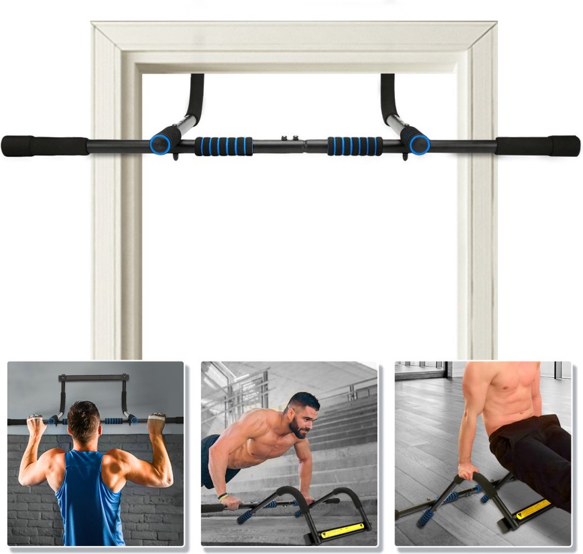 POWRX Optrekstang wit, lat-pull-up bar voor deurkozijnen, deurrek verstelbaar met snelsluiting, ideaal voor optrekoefeningen en veilige grip