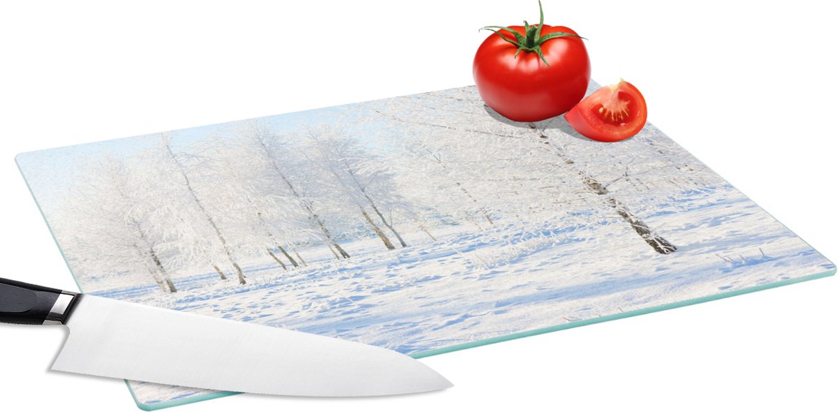 Glazen Snijplank - 39x28 - Sneeuw - Bomen - Winter - Snijplanken Glas