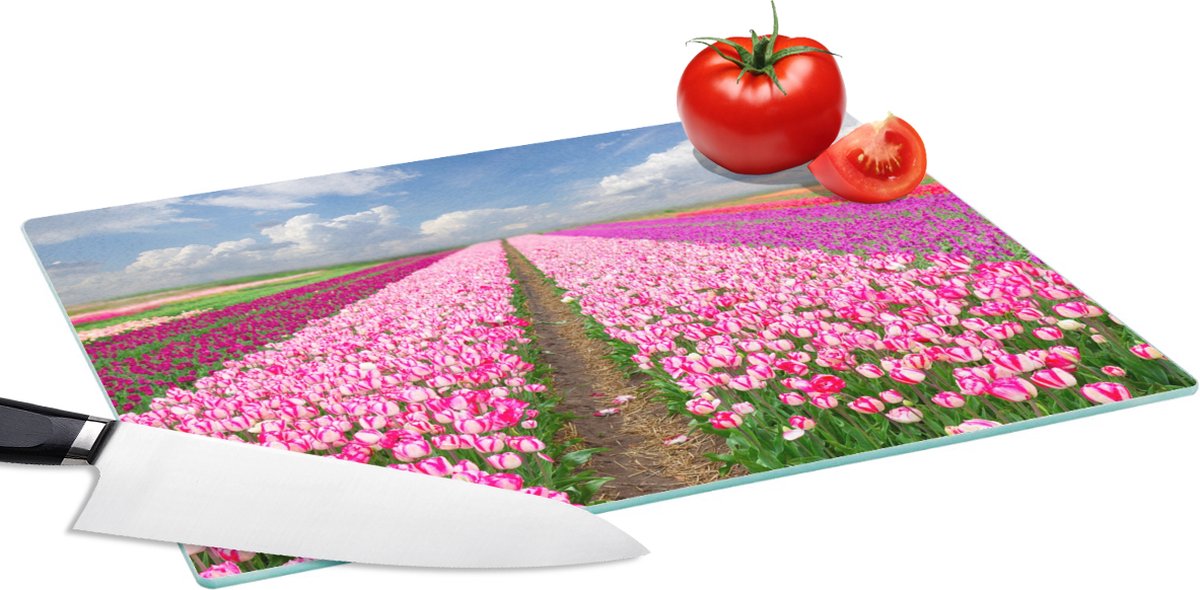 Glazen Snijplank - 39x28 - Tulpen - Zon - Lente - Snijplanken Glas