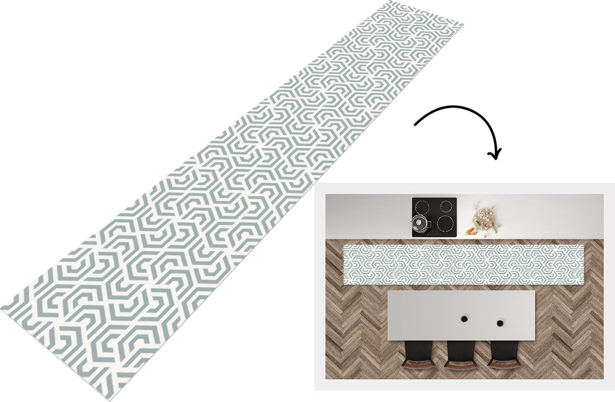 KitchenYeah Keukenloper - Loper keuken - Design - Lijn - Patroon - Groen - 300x50 cm - Keukenloper vinyl Multicolor