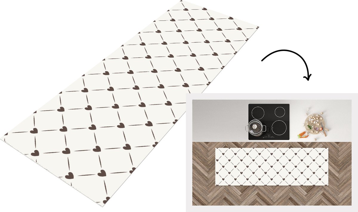 KitchenYeah Keukenloper - Loper keuken - Design - Geometrie - Patroon - Hart - 180x60 cm - Keukenloper vinyl Multicolor