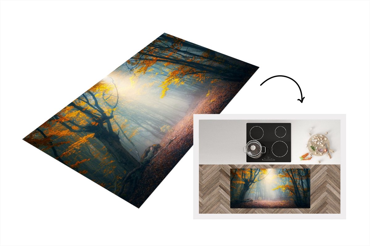 KitchenYeah Keukenloper - Loper keuken - Bos - Mist - Herfst - 120x60 cm - Keukenloper vinyl Multicolor