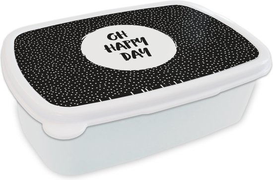 Broodtrommel Wit - Lunchbox - Brooddoos - Quotes - Tekst - Oh happy day - Geluk - 18x12x6 cm - Volwassenen