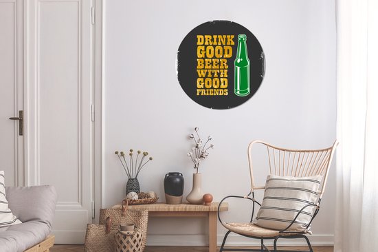 WallCircle - Wandcirkel - Muurcirkel - Mancave - Bier - Fles - Quotes - Vintage - Aluminium - Dibond - ⌀ 60 cm - Binnen en Buiten