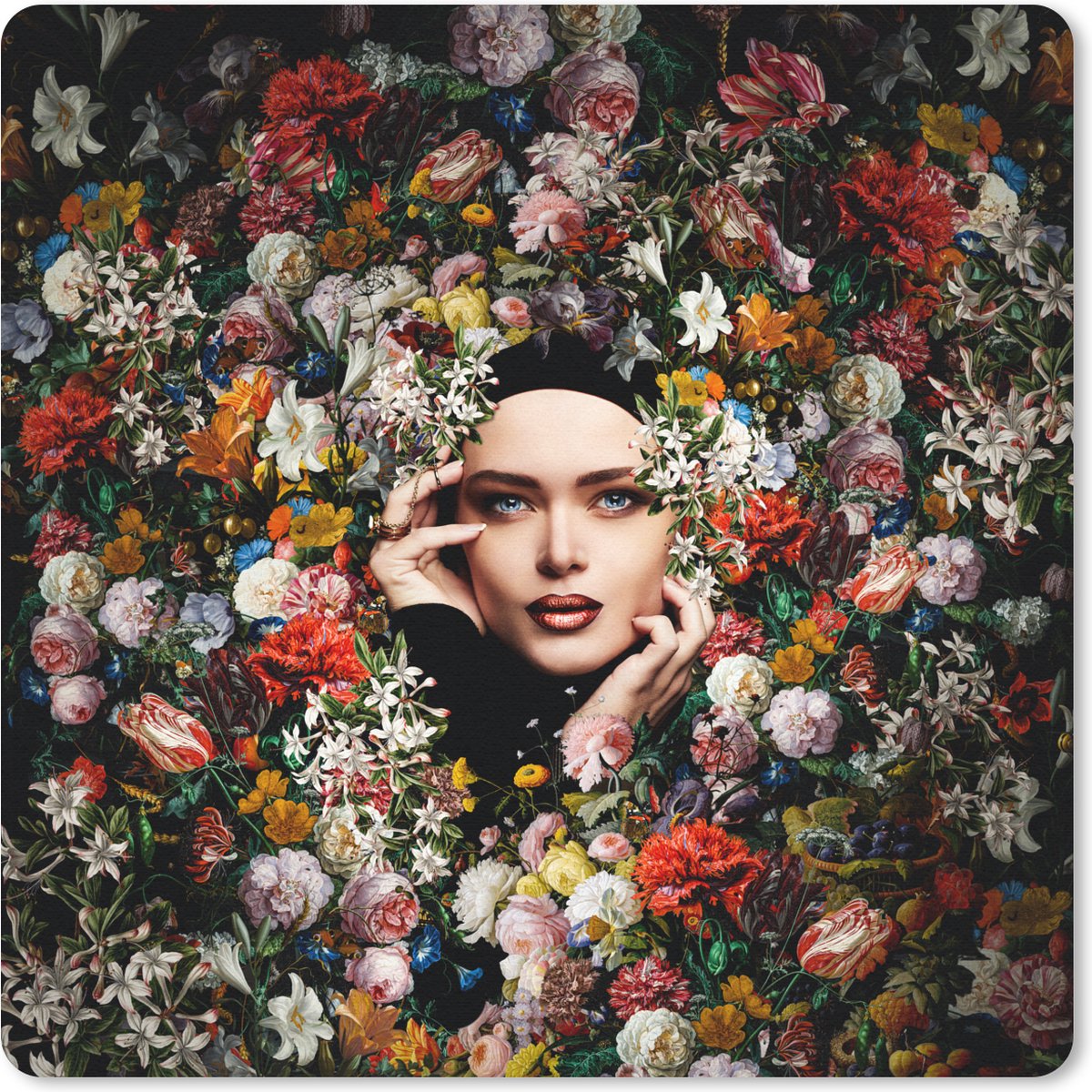 Muismat 20x20 cm - Mousepad Bloem - Vrouwen - Portret - Botanisch - Muismatten