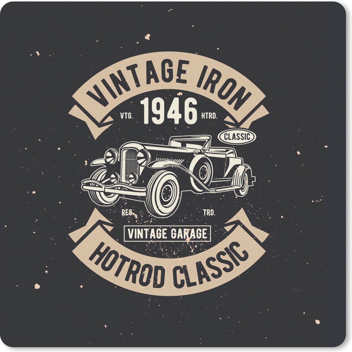 Muismat 20x20 cm - Mousepad Mancave - Auto - Zwart - Vintage - Muismatten