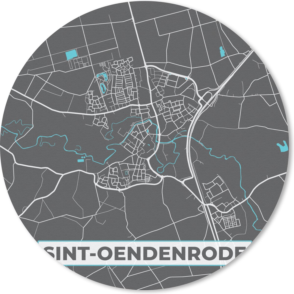 Muismat rond 30x30 cm - Mousepad Sint-Oedenrode - Plattegrond - Kaart - Stadskaart - Ronde muismatten - Stadskaart