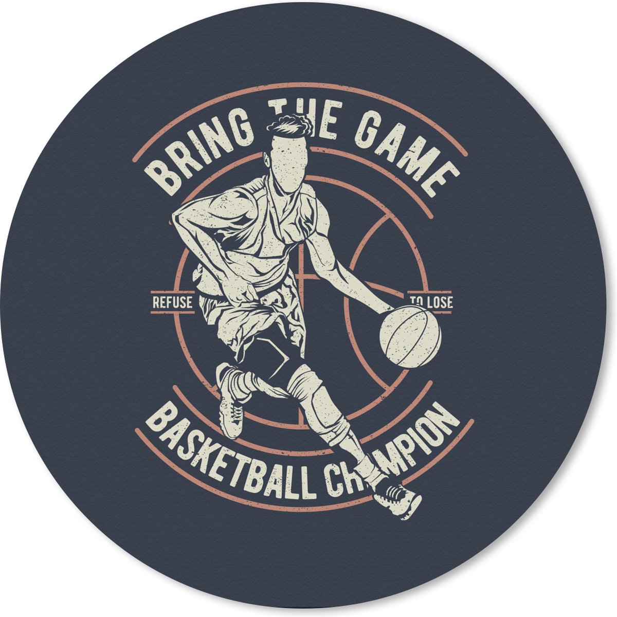 Muismat rond 30x30 cm - Mousepad Basketbal - Sport - Vintage - Ronde muismatten