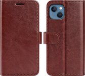 iPhone 14 Plus Hoesje - MobyDefend Wallet Book Case (Sluiting Achterkant) - Bruin - GSM Hoesje - Telefoonhoesje Geschikt Voor iPhone 14 Plus