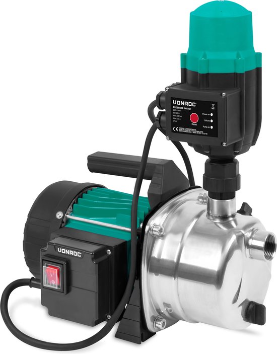 VONROC Hydrofoorpomp / Automatische pomp - 1000W - 3500l/h - Met drukschakelaar - droogloopbeveiliging - Voor besproeien en huishoudwater