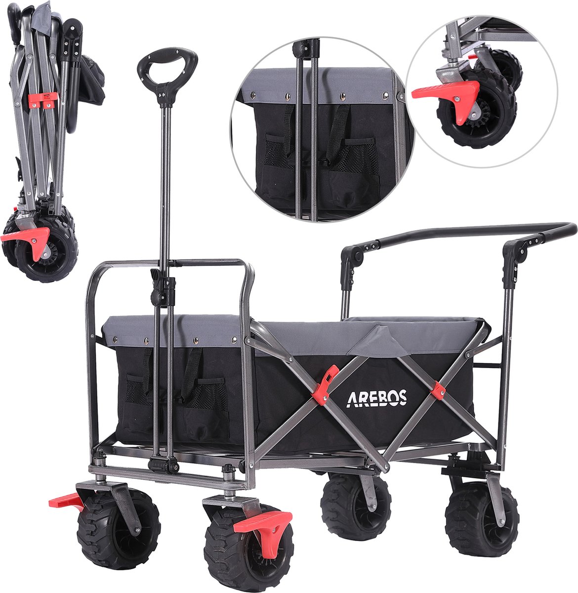 AREBOS opvouwbare steekwagen met telescopische stang draagvermogen 100 kg
