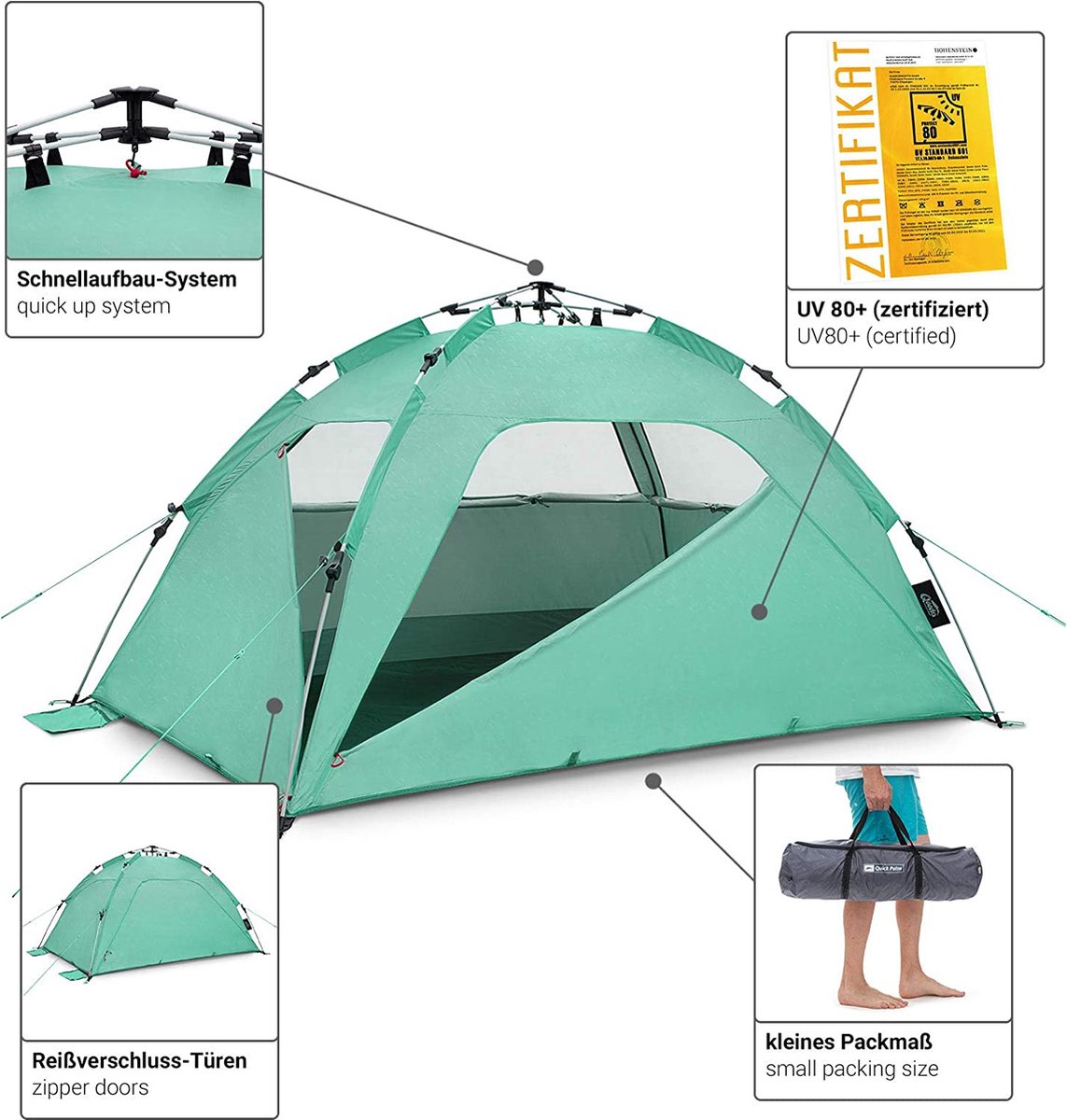 CGPN - Quick Palm Beach Tent UV Protection (UV80 according to UV Standard 801), quickly set up (Quick-Up System)