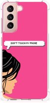 GSM Hoesje Geschikt voor Samsung Galaxy S21 FE Cover Case met transparante rand Woman Don't Touch My Phone