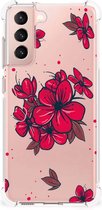 Anti Shock hybrid Case Geschikt voor Samsung Galaxy S21 FE Telefoon Hoesje met doorzichtige rand Blossom Red