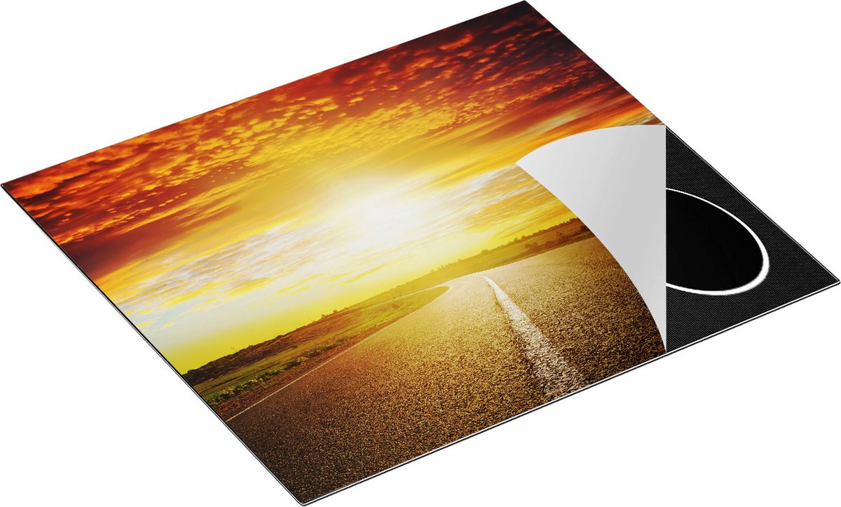 Chefcare Inductie Beschermer Zonsondergang Over de Weg met een Rode Lucht - 59x51 cm - Afdekplaat Inductie - Kookplaat Beschermer - Inductie Mat