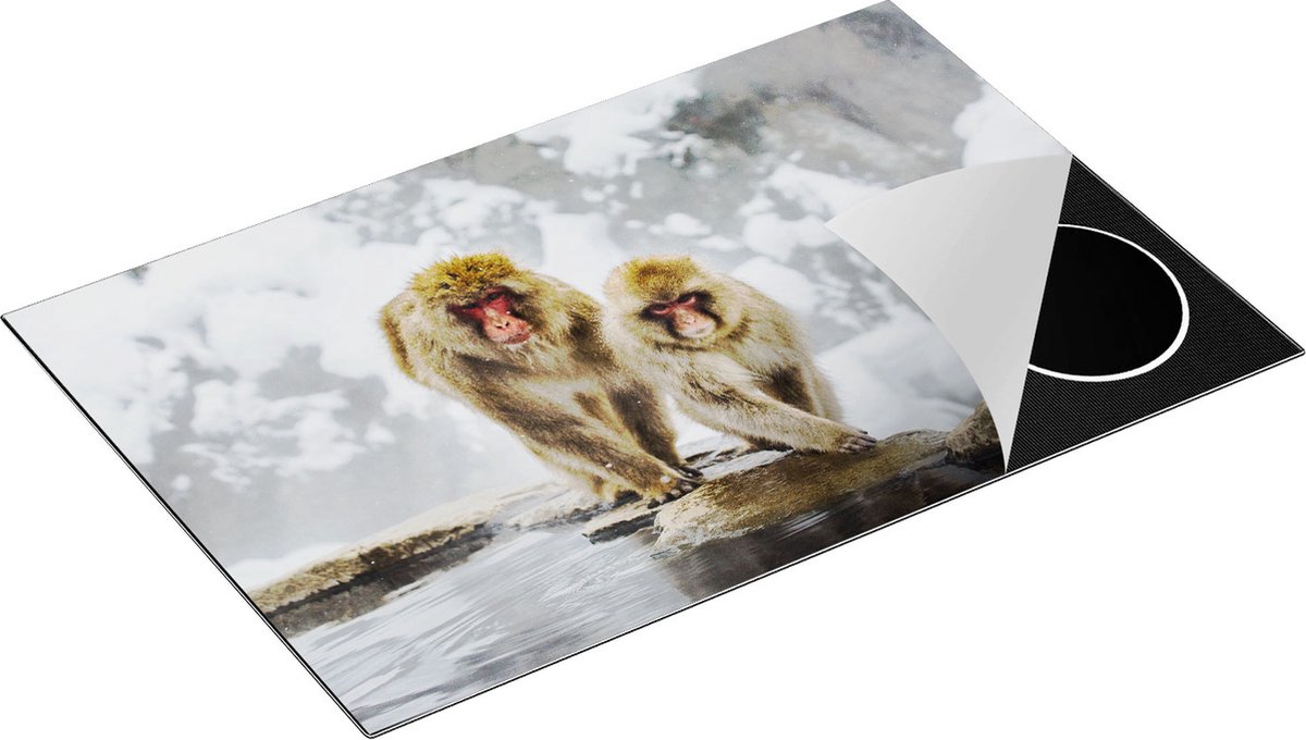 Chefcare Inductie Beschermer Twee Aapjes in de Sneeuw op Rotsen - 81,6x52,7 cm - Afdekplaat Inductie - Kookplaat Beschermer - Inductie Mat