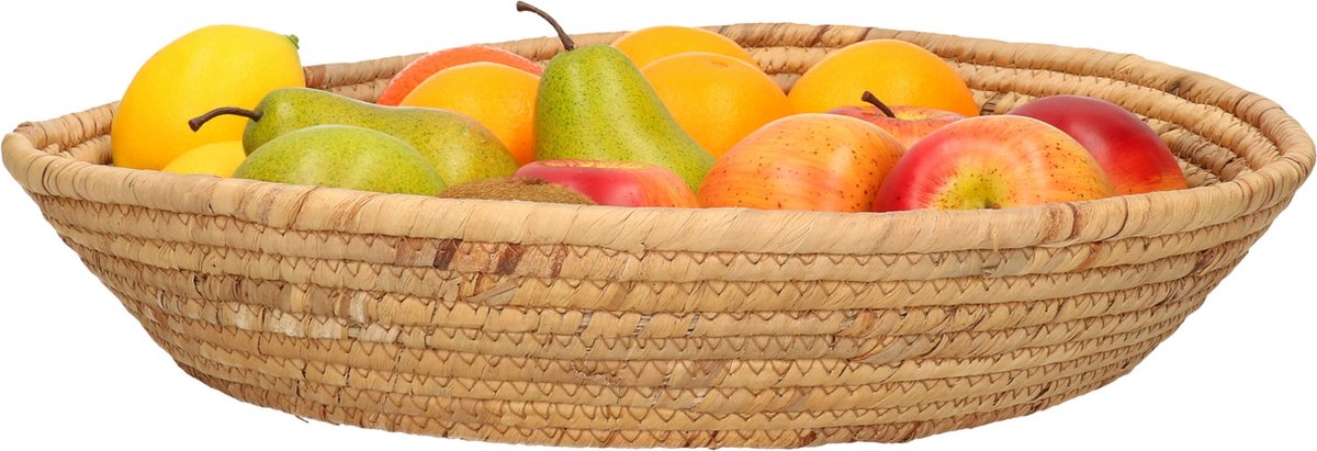 Rieten fruitmand/serveerschaal bruin groot 42 x 42 cm - Fruitschalen/fruitmanden