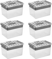 Sunware - Boîte de rangement Q-line avec insert 22L - Set de 6 - Transparent/gris