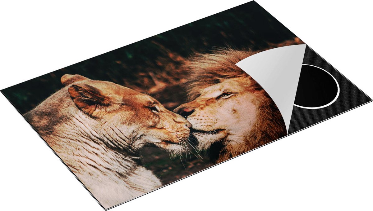 Chefcare Inductie Beschermer Leeuw en Leeuwin Koppel - Liefde - 80x55 cm - Afdekplaat Inductie - Kookplaat Beschermer - Inductie Mat